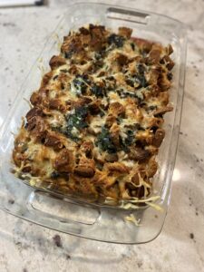 casserole with mushroom, spinach, and swiss 