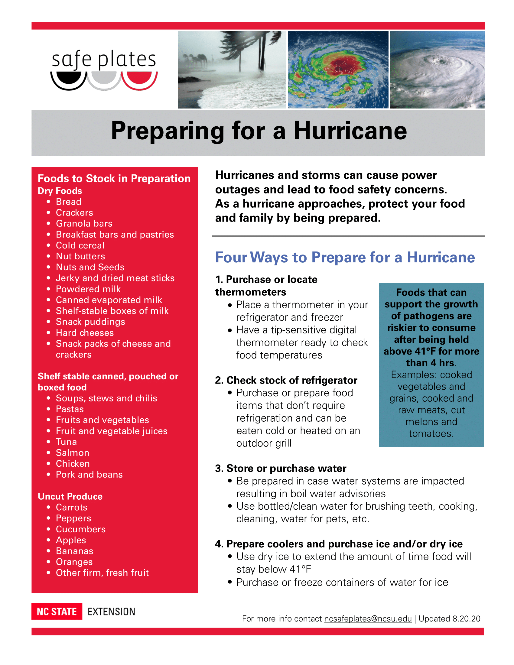 Preparing for a Hurricane Handout. Links to PDF from Safe Plates