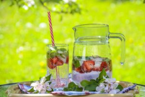 strawberry mint water in pitchr