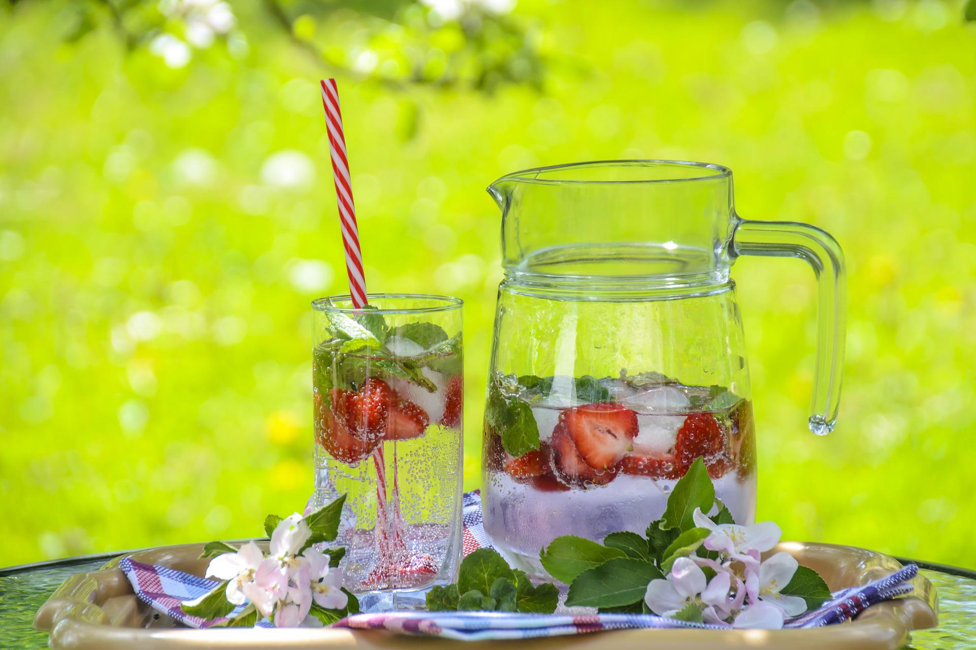 strawberry mint water in pitcher