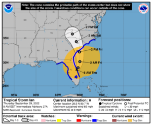 Cover photo for Storm Weather Advisory: Tropical Storm IAN: Potential Flooding