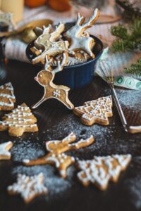 gingerbread cookies in Christmas shapes.