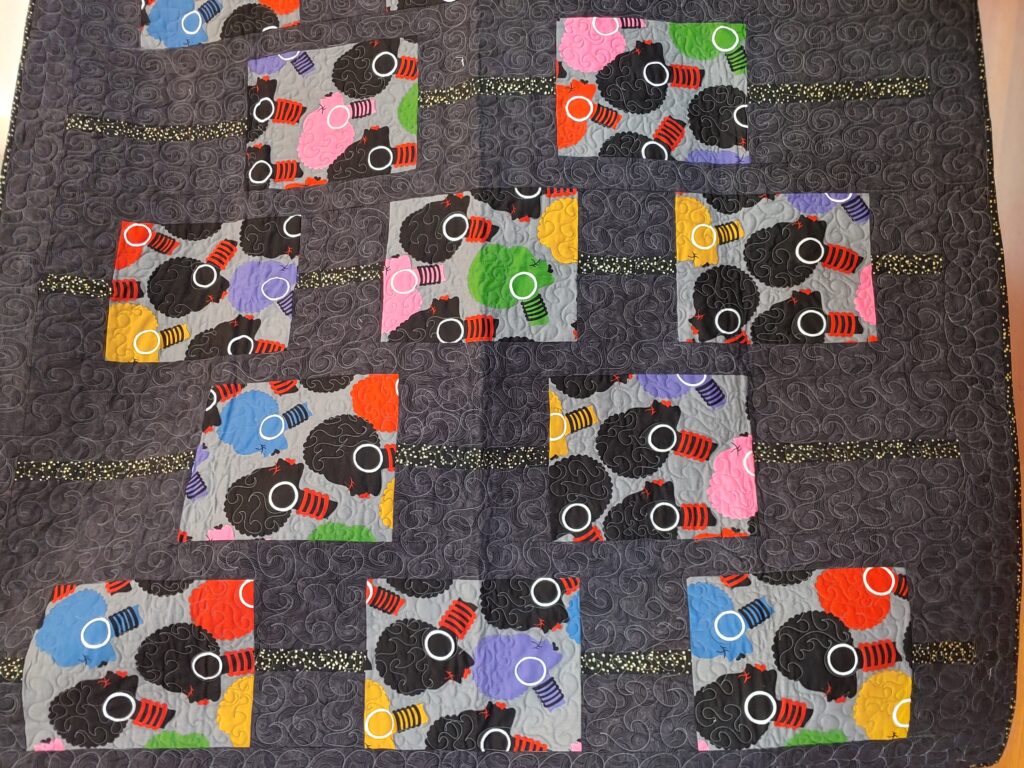 A quilt with an African themed pattern.