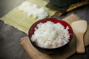 rice in japanese bowl and seaweed are preparing for seaweed rice in japanese style