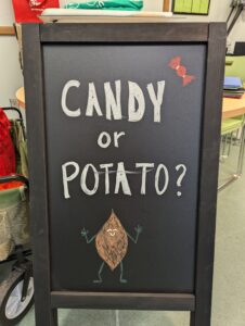 candy or potato written on a blackboard